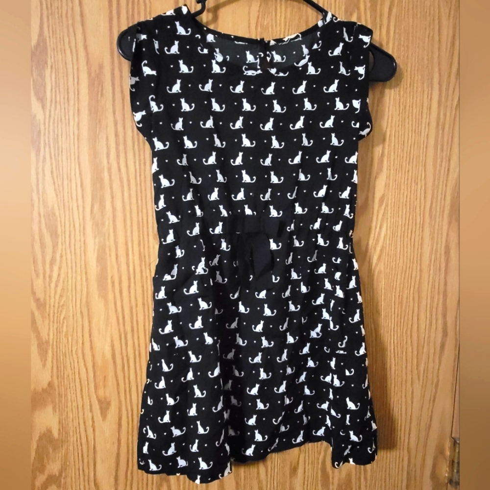 Girls Size 7/8 Faded Glory Black Cat Heart Print Dress